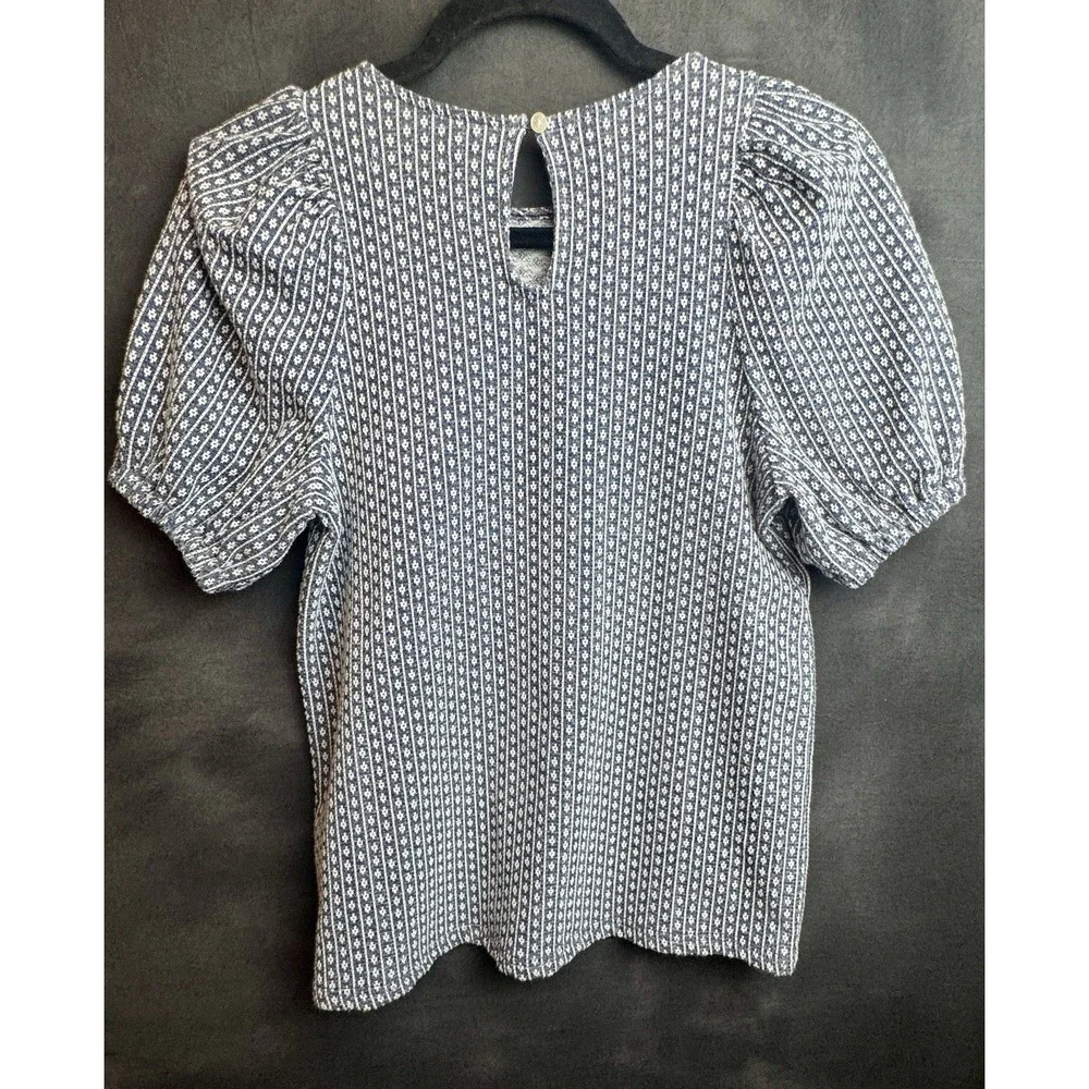Madewell Floral Jacquard Puff Sleeve Blouse Blue Women's Size XS Textured Boho - Picture 2 of 6